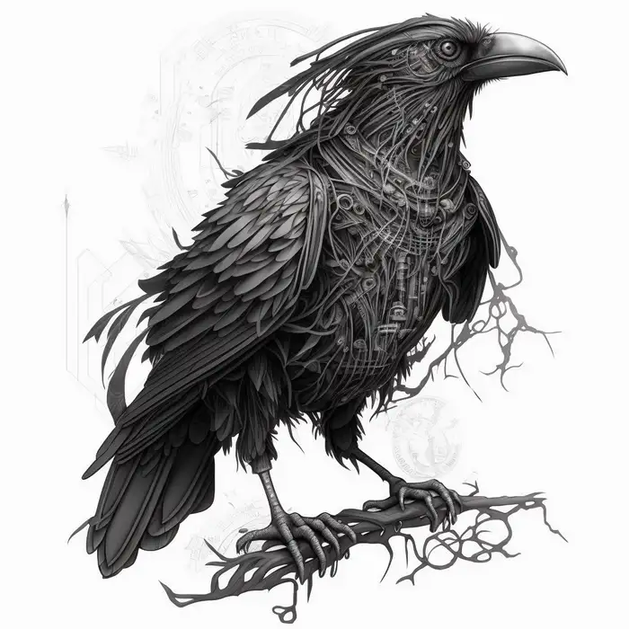 Cyber raven tattoo Midjourney Prompt - promptsideas.com