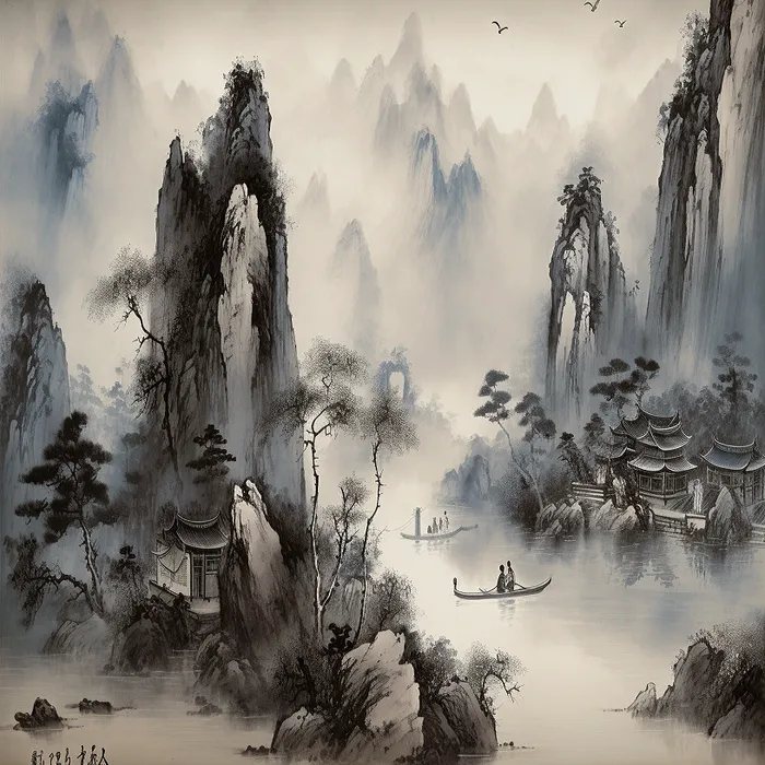 Chinese inkwash painting : r/midjourney