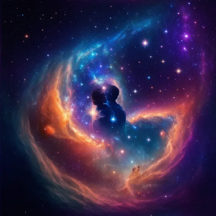 2 lovers connected by cosmic bond signofying unbreakable bond Leonardo ...