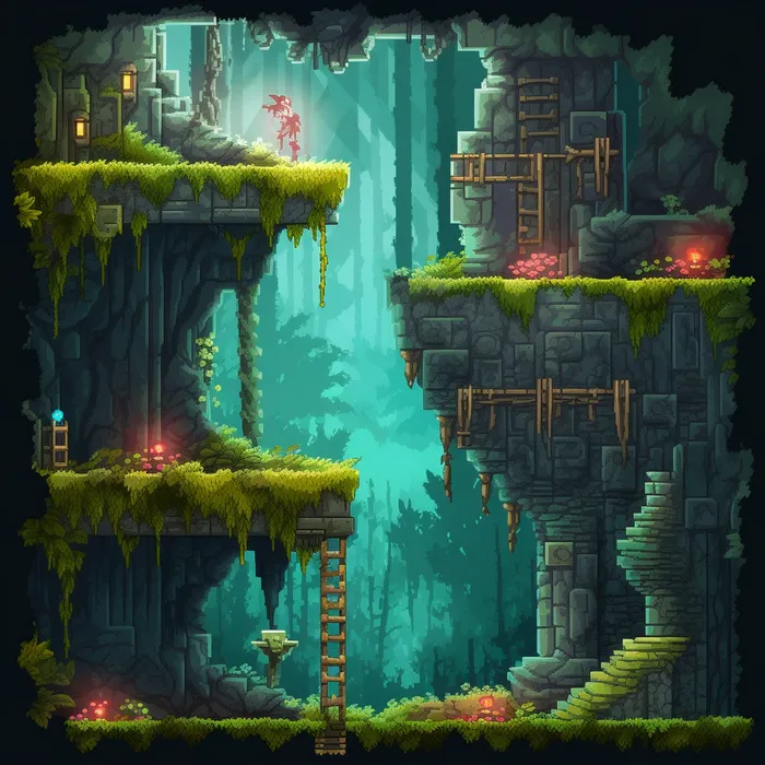 Pixel Art 2D Platformer Game Levels Midjourney Prompt - promptsideas.com