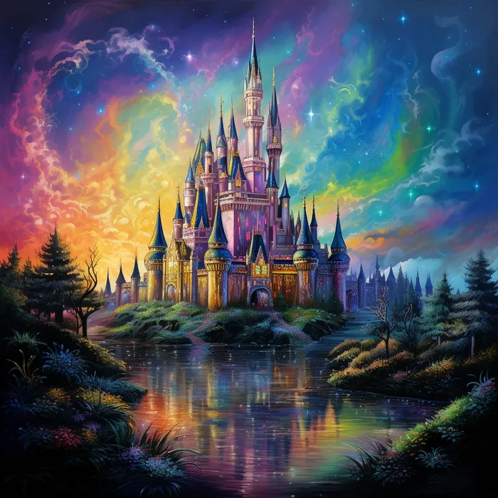 Rainbow over Disneyland Midjourney Prompt - promptsideas.com