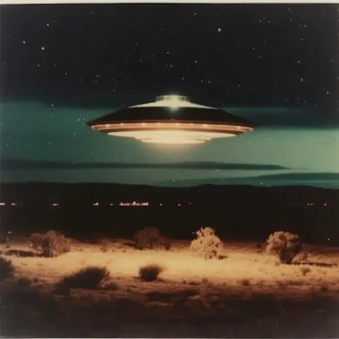 Flying saucer in the night sky Midjourney Prompt - promptsideas.com