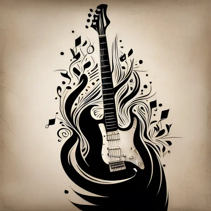 Black and white color of guitar tattoo design set 25124267 Vector Art at  Vecteezy