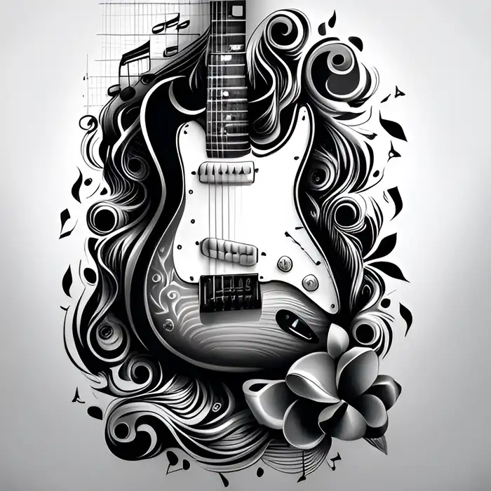 Guitar Tattoo Design Graphic by sifatevan2 · Creative Fabrica