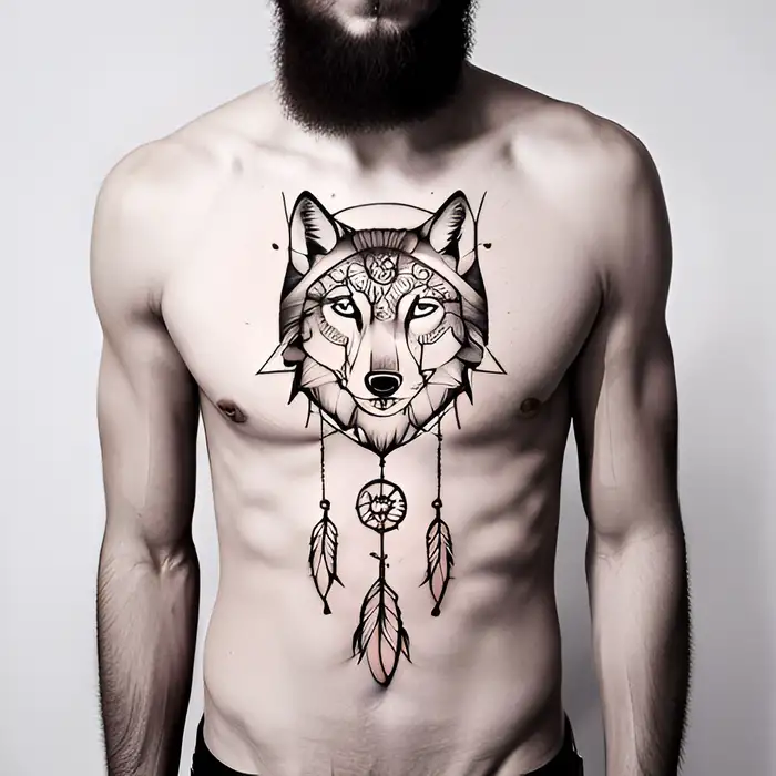 Sioou - Geometric wolf head temporary tattoo