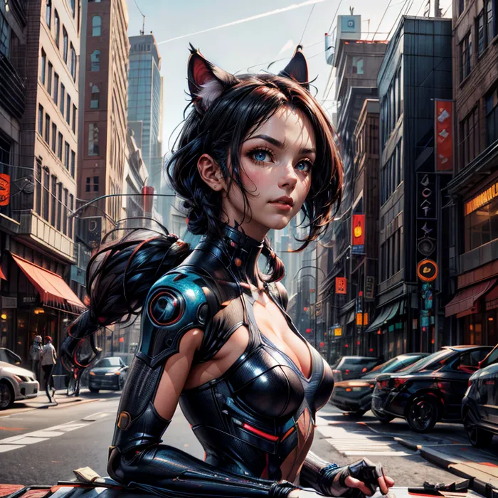 Cyberpunk cat girls! Generated in Stable Diffusion using Loopback