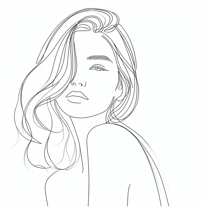 Serene Minimalistic Girl Line Art Walls Dalle Prompt - promptsideas.com