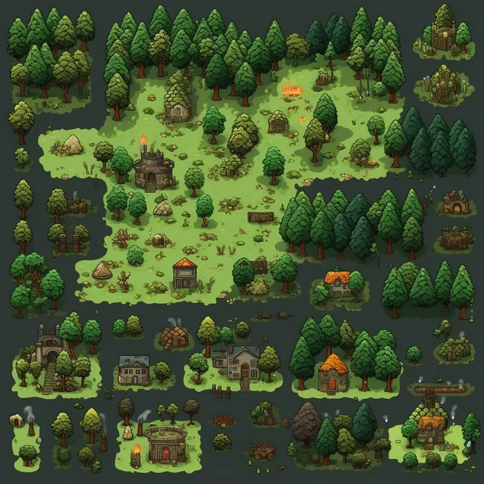 Pixel art map tileset for game assets Midjourney Prompt - promptsideas.com