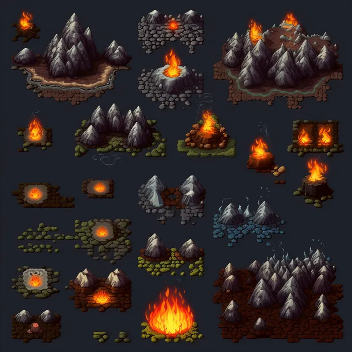 Pixel art map tileset for game assets Midjourney Prompt - promptsideas.com