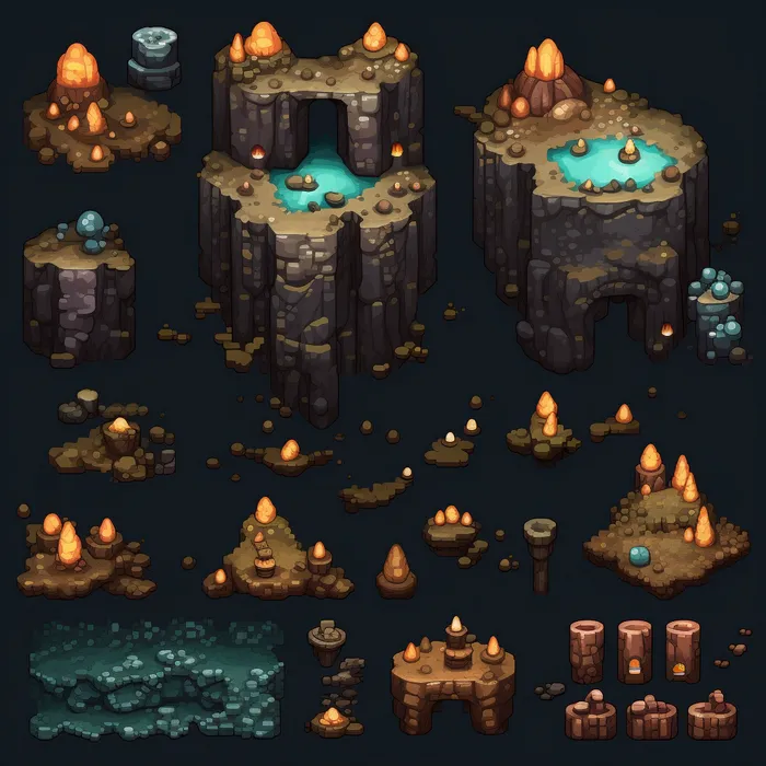 Pixel art map tileset for game assets Midjourney Prompt - promptsideas.com