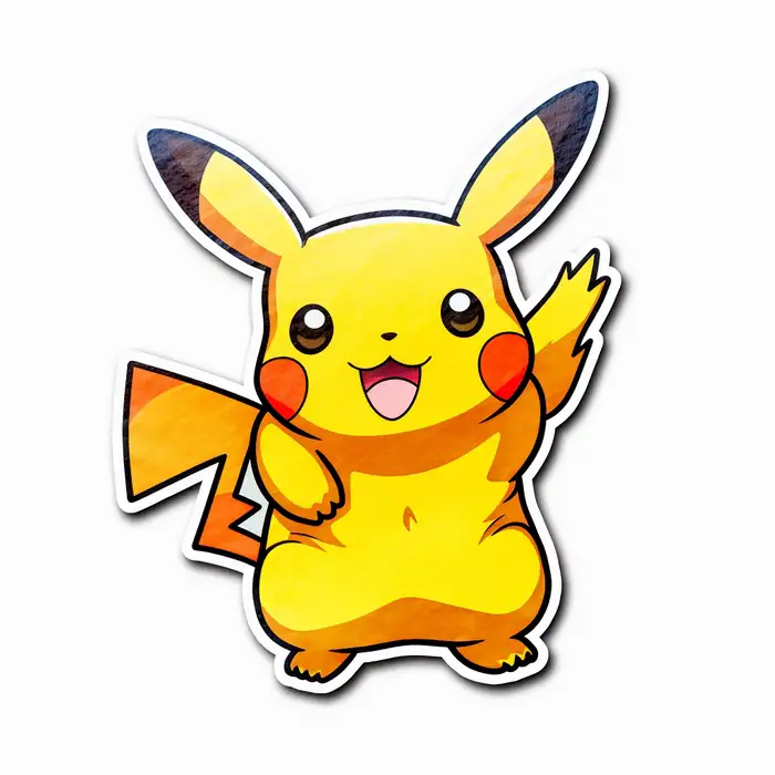 Pikachu Sticker On Solid White Background Midjourney Prompt 