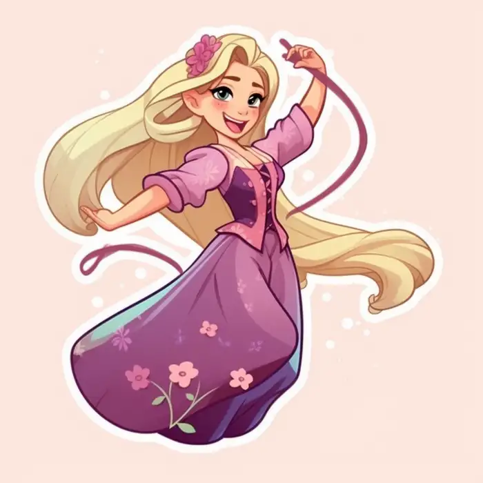 Rapunzel Dancing Sticker Midjourney Prompt - promptsideas.com