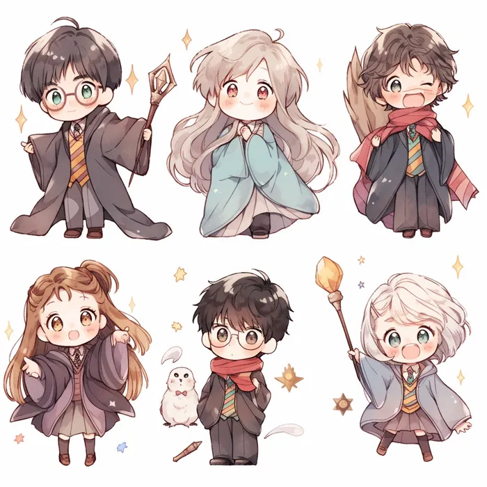 Harry Potter Chibi Cutie Waterpen Clipart Collection Midjourney Prompt ...