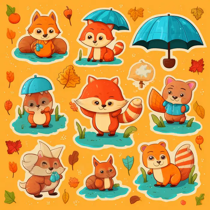 Fall Fun Sticker Set for Kids Midjourney Prompt - promptsideas.com