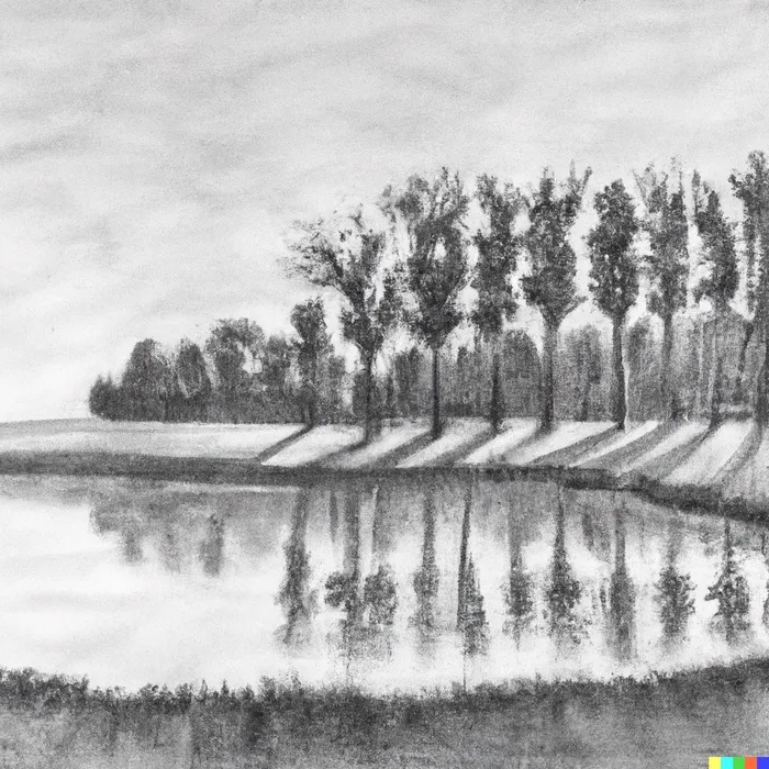 Charcoal Sketch of a Serene Lakeside Landscape Dalle Prompt ...