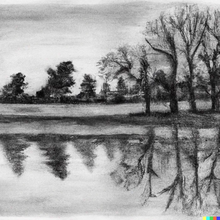 Charcoal Sketch of a Serene Lakeside Landscape Dalle Prompt ...