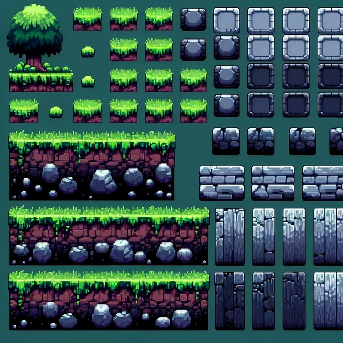 Pixelart Tileset - Game Assets Dalle Prompt - promptsideas.com