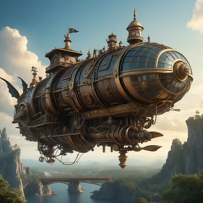 Steampunk Realistic Air Vehicles Leonardo Prompt - promptsideas.com