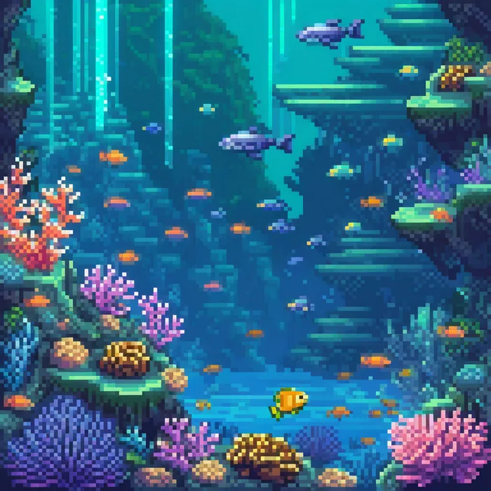 Cybernetic Coral Reef Pixel Art Stable Diffusion Prompt - promptsideas.com